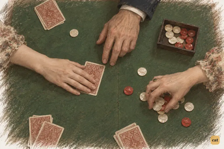 Elizabeth’s hand rests motionless on her card as she responds to Wickham’s story.