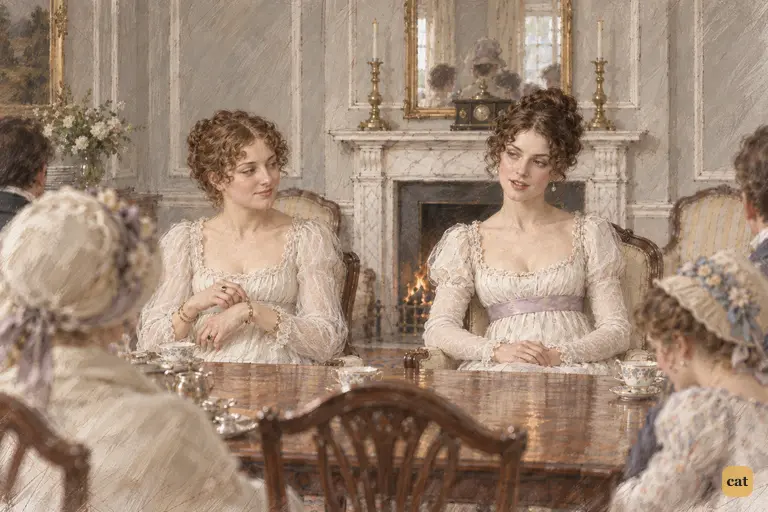 Caroline Bingley coolly promises Mrs. Bennet every attention for Jane