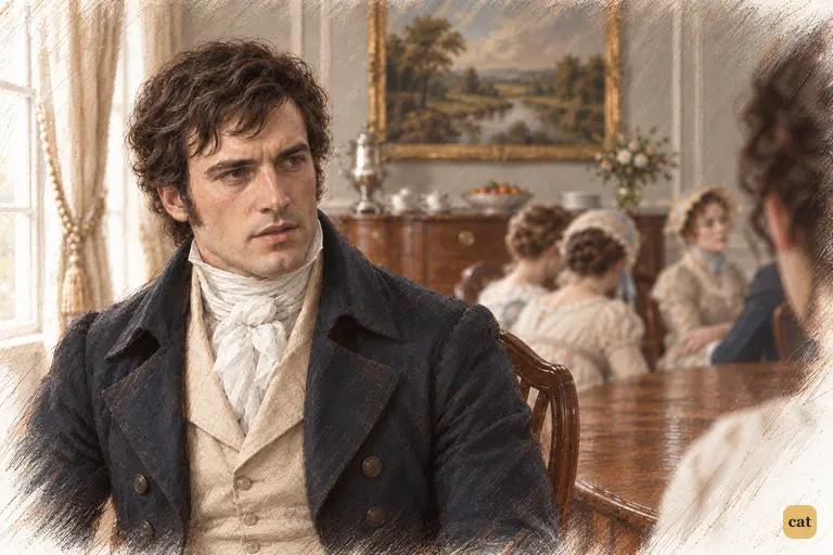 Darcy turns toward Elizabeth and quietly challenges her dismissal of poetry.
