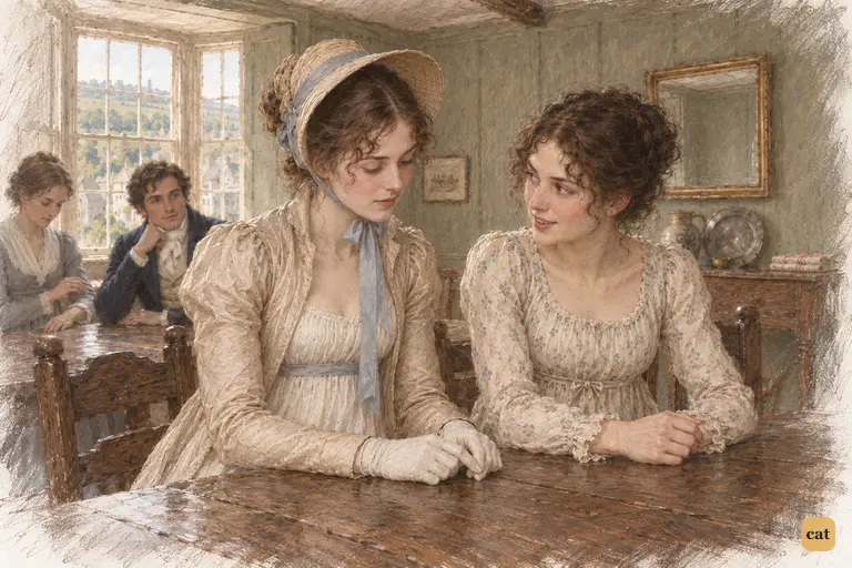 Elizabeth offers Georgiana a tentative half-smile as the shy young woman manages a brief reply.
