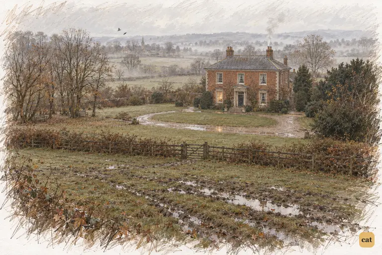 Longbourn sits small and quiet among wet November fields after the Netherfield ball.