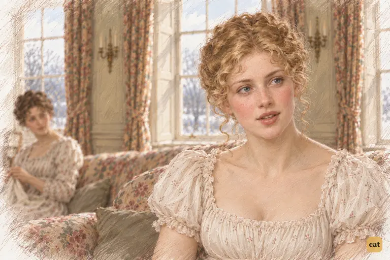 Jane answers Elizabeth with affection, chin lifted, a faint blush revealing her feeling