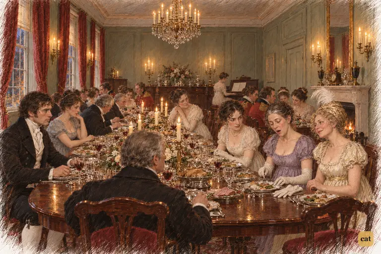 Mrs. Bennet’s satisfied silence lets Lady Lucas return to her supper.
