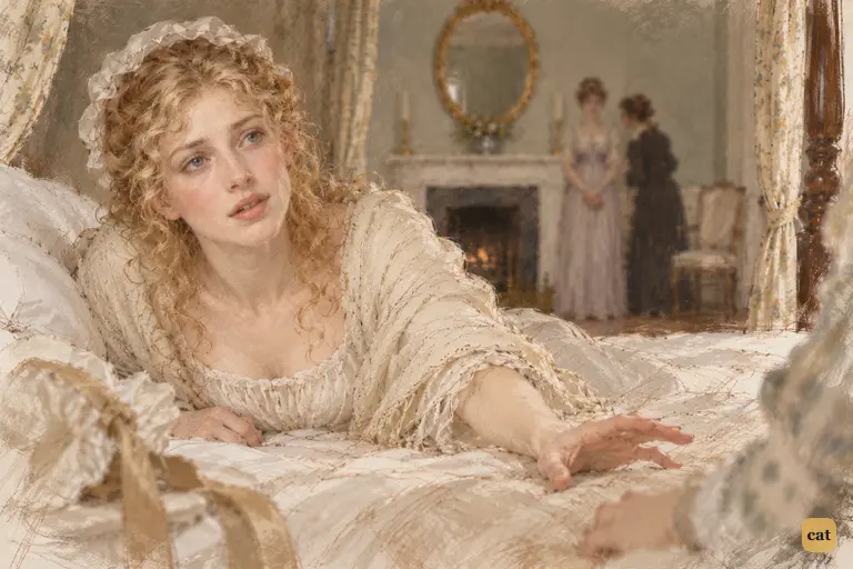 Jane rises from her pillows, silently pleading with Elizabeth to stay