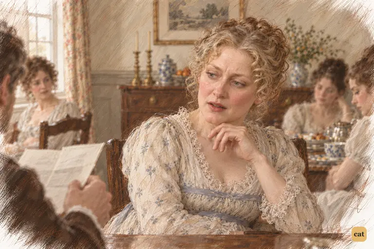 Mr. Bennet reads the promise of every possible amends as Mrs. Bennet's resentment softens