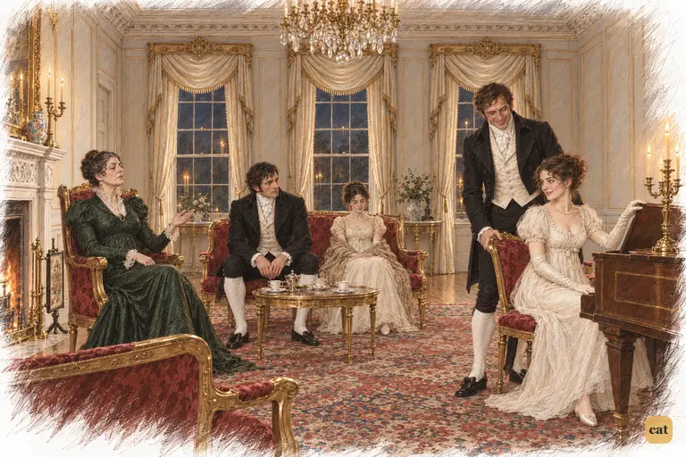 Elizabeth settles at the piano-forte as Colonel Fitzwilliam draws a chair beside her.