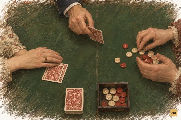 Wickham idly turns a card as he asks about Darcy’s departure.