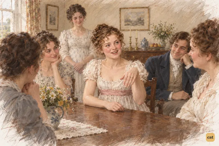 Lydia reenacts her display of her wedding ring, smiling toward her mother as she boasts.