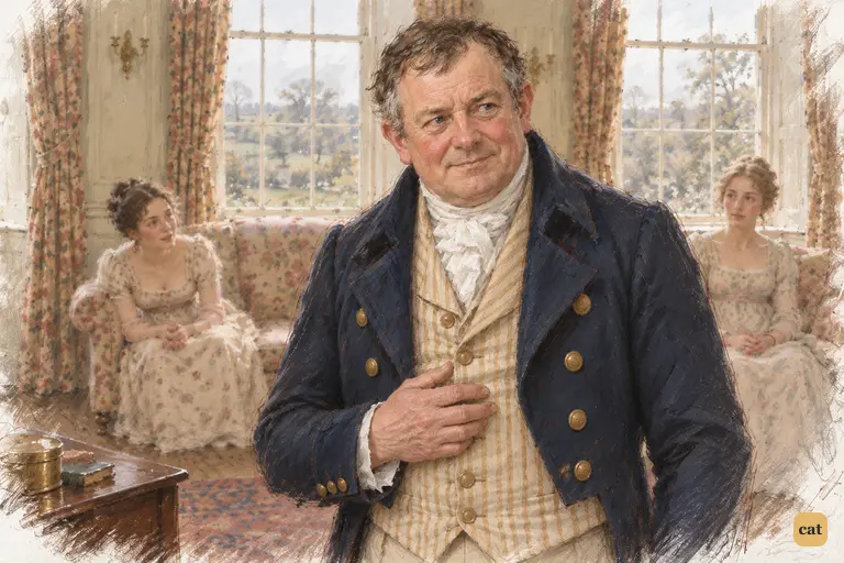 Sir William preserves his courteous smile under the family’s impertinence.