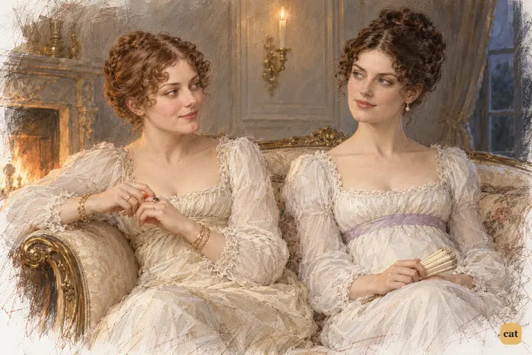 Louisa Hurst and Caroline Bingley trade a knowing glance and call Jane a sweet girl