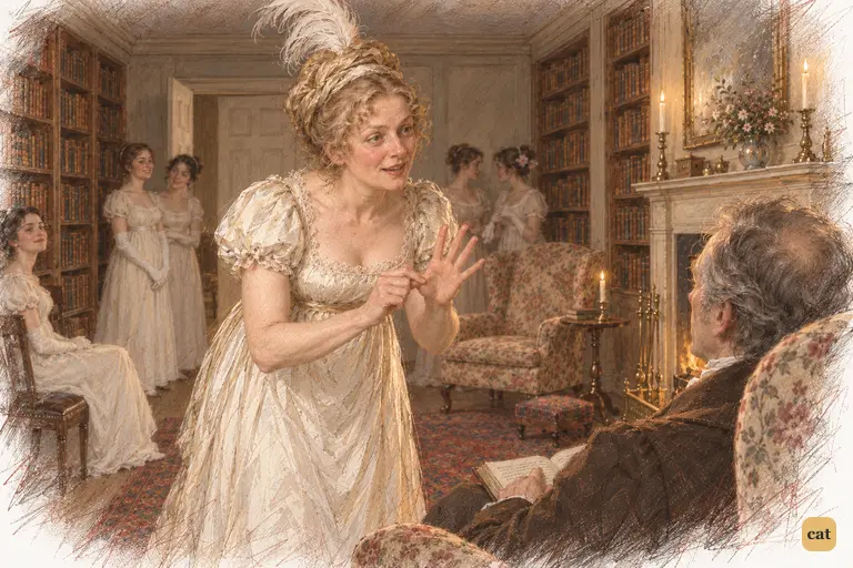 Mrs. Bennet counts Bingley’s partners on her fingers, triumphantly reliving Jane’s success.