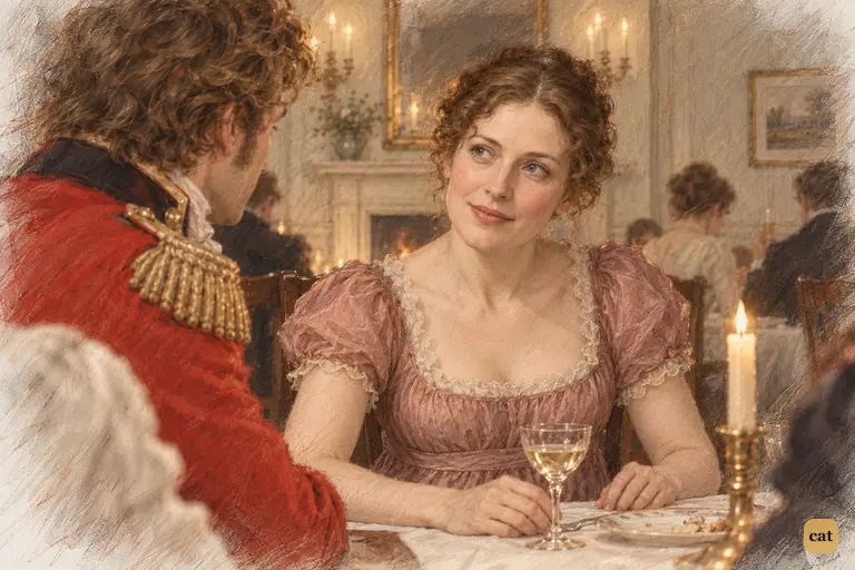 Mrs. Gardiner nods as a half-remembered rumour lends weight to Wickham's account of Darcy