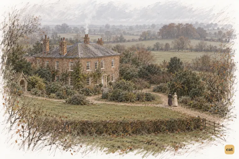 Longbourn stands hushed beneath a grey November sky.
