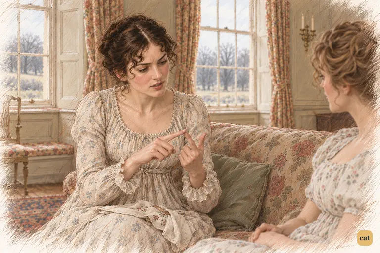 Elizabeth answers Jane’s charitable assumption with a measured counting gesture.