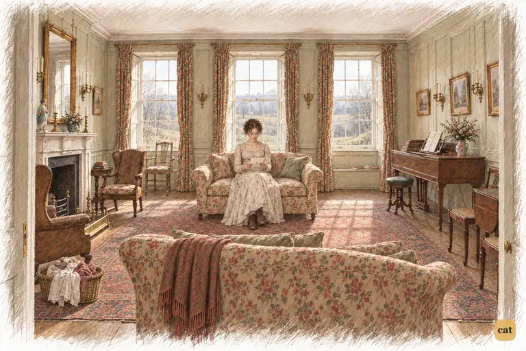Elizabeth reads Charlotte’s cheerful letter in the cold daylight of Longbourn’s drawing-room.