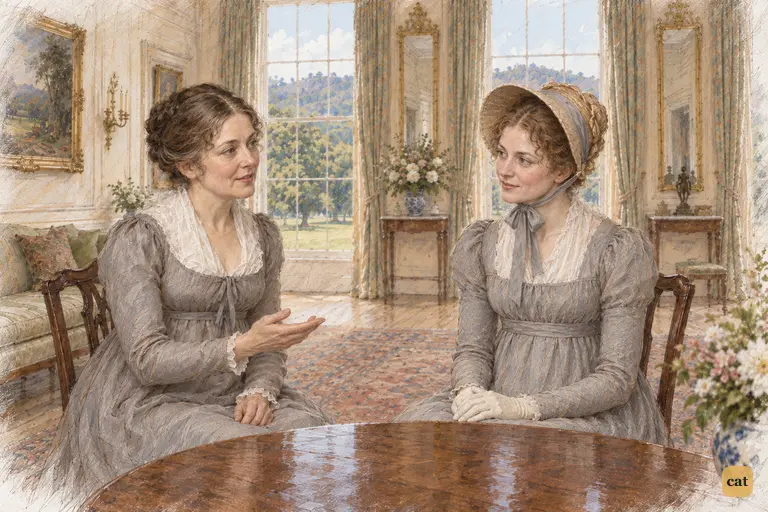 Mrs. Annesley breaks the awkward silence with a gentle invitation to converse.