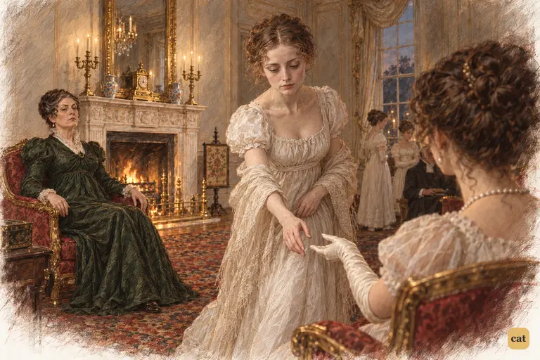 At the final leave-taking at Rosings, Anne de Bourgh offers Elizabeth a small, effortful courtesy.