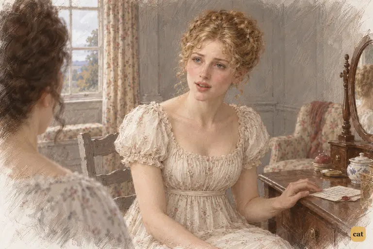 Jane sets down Caroline's letter and turns to Elizabeth, fearing the answer she seeks