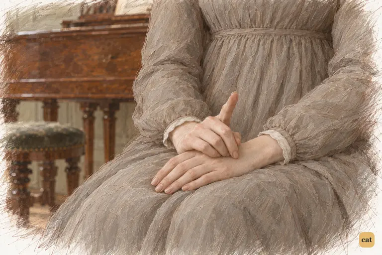 Mary Bennet distinguishes pride from vanity with folded hands and a lifted forefinger