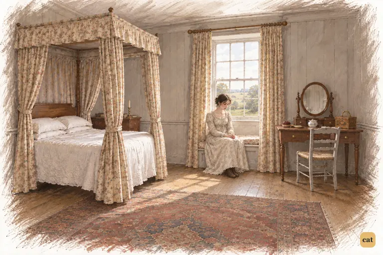 Elizabeth sits alone in her room, quietly weighing Lydia’s uncertain future.
