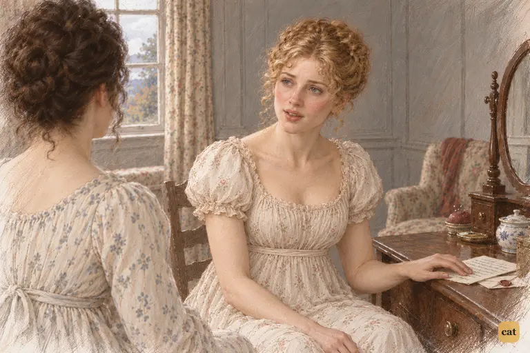 Jane gently defends Caroline’s character, her palm settled on the letter.