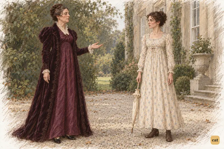 Elizabeth Bennet holds her ground as Lady Catherine’s interrogation meets a composed refusal.