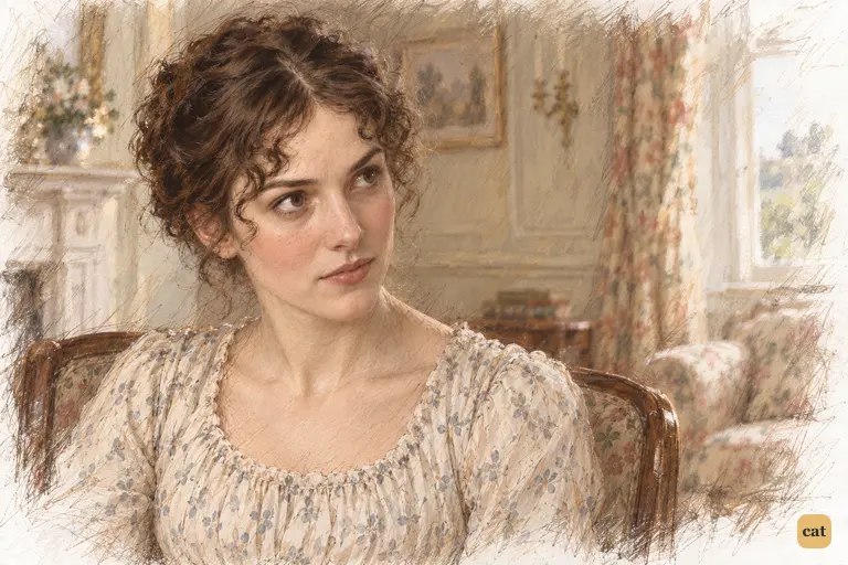 Elizabeth lifts her eyes toward Darcy, searching his reserve for some sign of renewed affection.