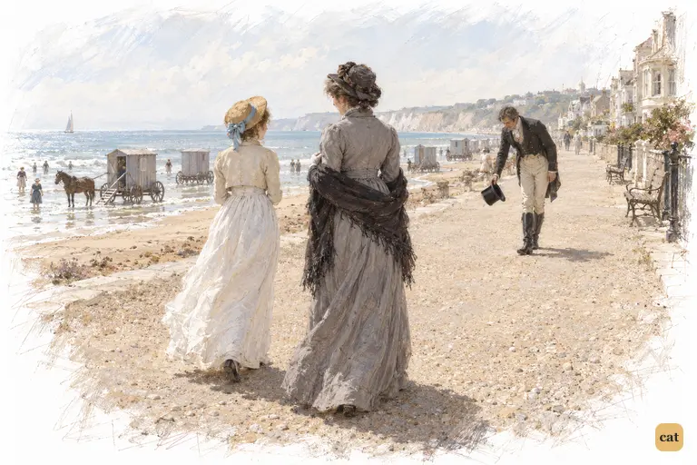 At Ramsgate, Georgiana welcomes Wickham's bow as Mrs. Younge watches the arranged meeting