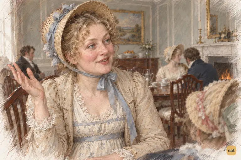 Mrs. Bennet's warm thanks become eager praise of Netherfield's view from the windows