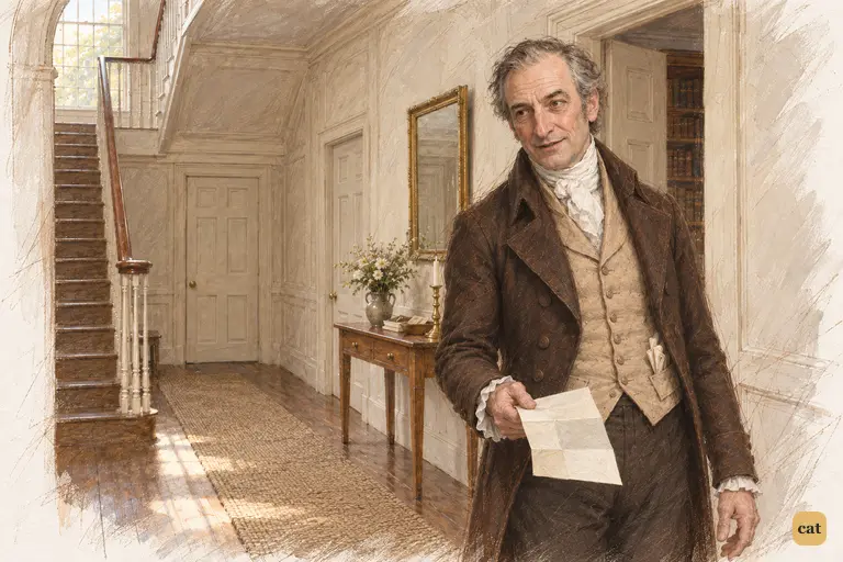 Mr. Bennet invites Elizabeth into his library, an opened letter in his hand