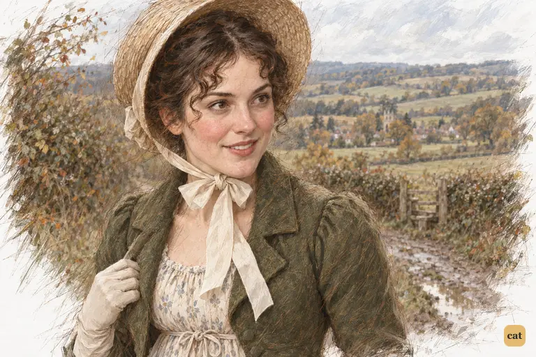 Elizabeth reassures Darcy as they walk along the country lane.