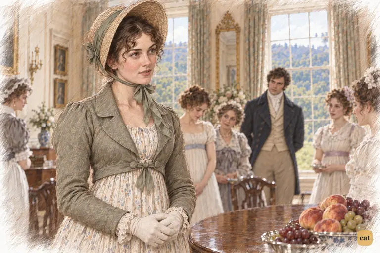 Elizabeth answers Miss Bingley calmly, her tightly clasped gloves betraying the effort