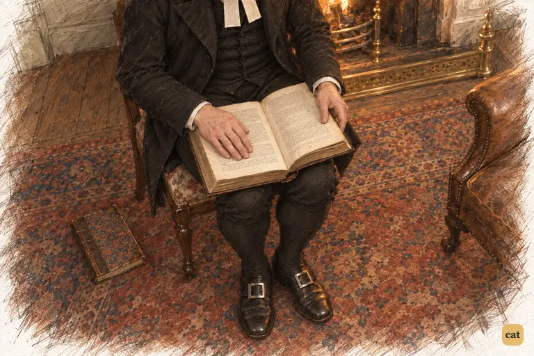 Mr. Collins ceremonially opens Fordyce’s Sermons across his knee.