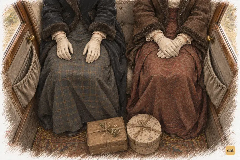 Maria's and Elizabeth's hands rest quietly in their laps during the journey