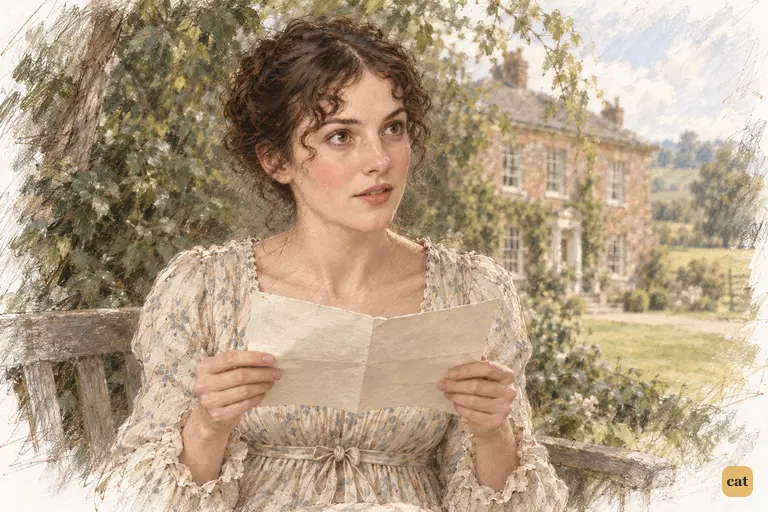 Elizabeth pauses as her aunt's letter hints at a personal meaning in Darcy's care