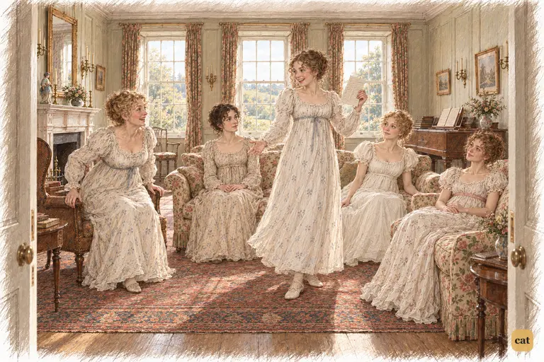 Lydia brings Mrs. Forster’s invitation to Brighton into the drawing-room.