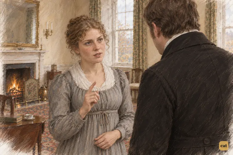 Charlotte asks Mr. Collins to keep their engagement secret until she tells Elizabeth