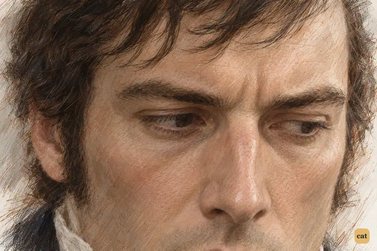 Darcy briefly lowers his eyes as he answers Elizabeth's question about Jane.