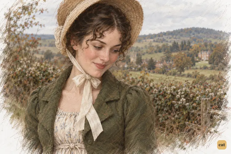Elizabeth listens to Darcy’s declaration as they walk, smiling with embarrassed happiness