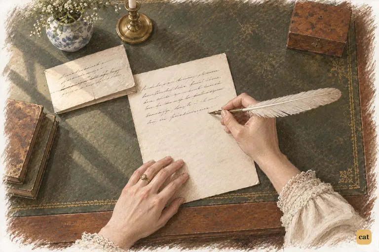 Jane pauses over her reply to Caroline, choosing kindness with clear understanding