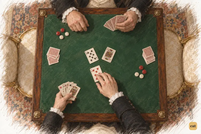 Bingley places a card while Mr. Hurst waits comfortably for his turn.