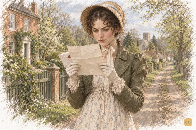 Elizabeth examines Darcy’s letter sentence by sentence in the quiet lane.