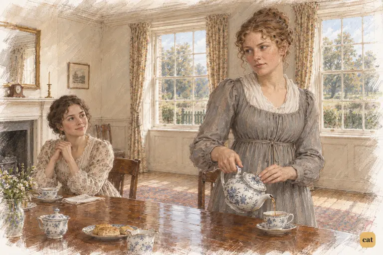 Charlotte pours tea with the quiet confidence of a woman settled in her chosen home.