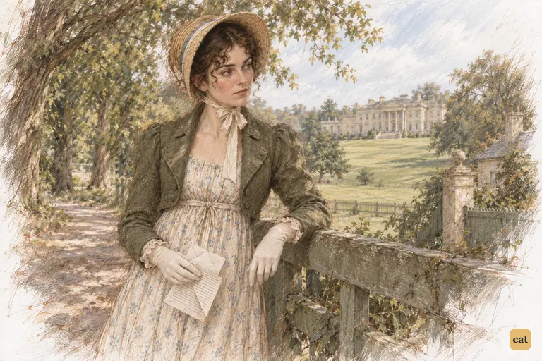 Elizabeth rests against the paling, Darcy’s letter hanging idle in her hand.