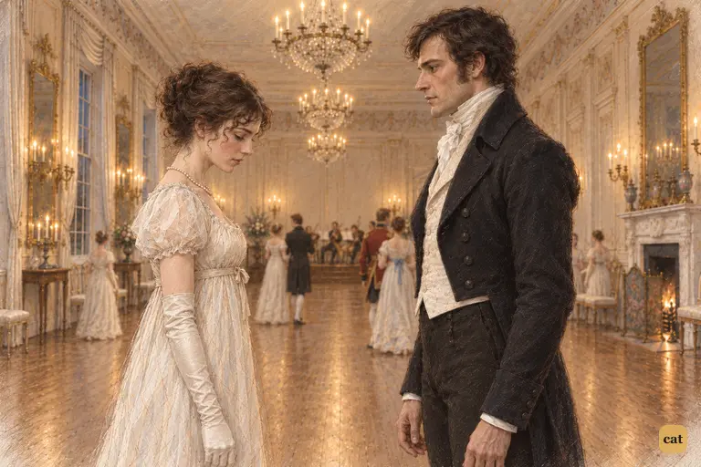 Darcy’s face closes at Elizabeth’s allusion to Wickham.