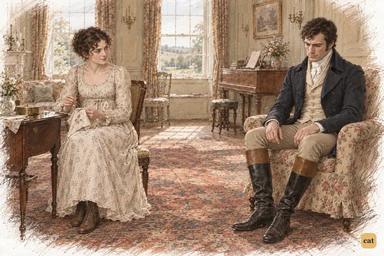 Elizabeth looks toward Darcy in the silence after his enquiry about the Gardiners.