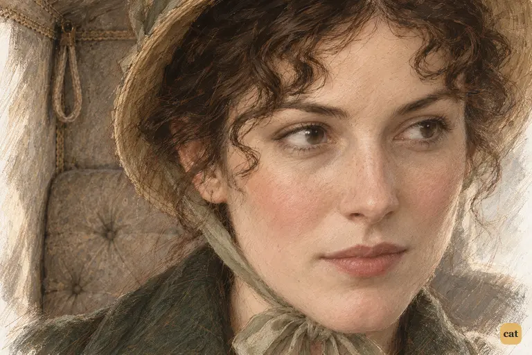 Under her bonnet, Elizabeth keeps her face still, weighed by Darcy's proposal and letter