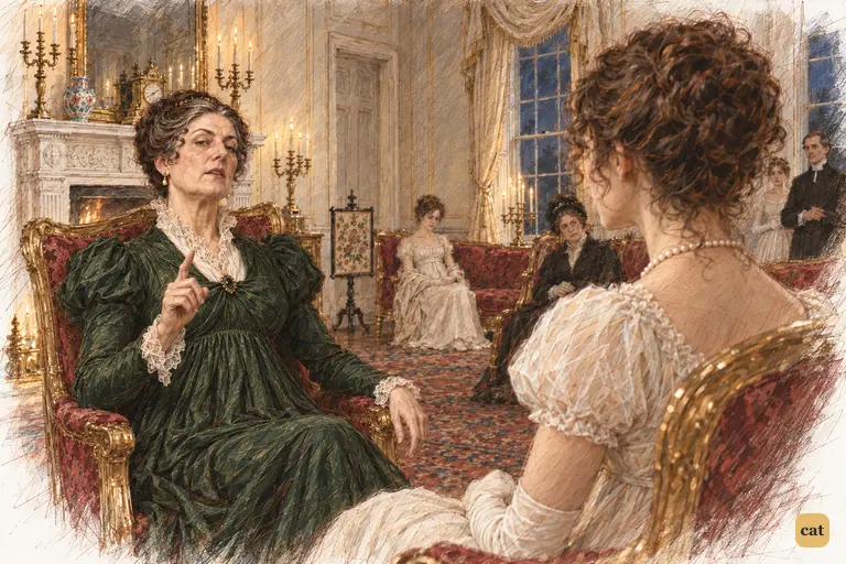 Lady Catherine confidently assures Elizabeth that her name will secure attention at the Bell.