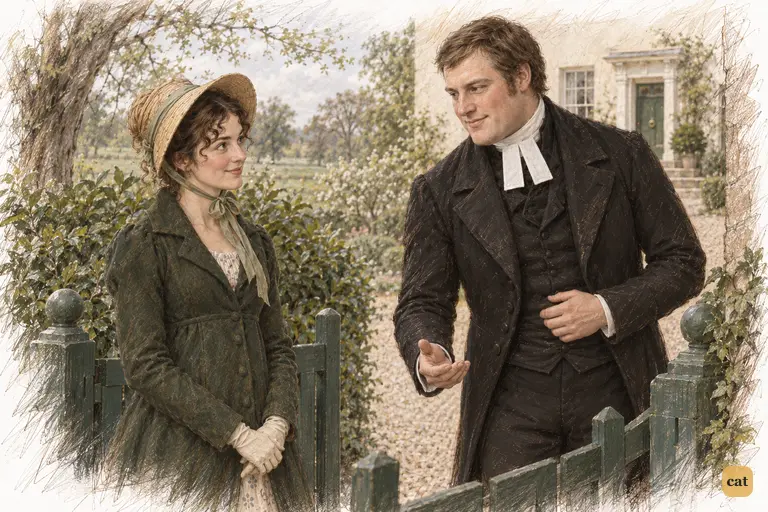 Mr. Collins prolongs Elizabeth’s arrival with ceremonious enquiries after her family.
