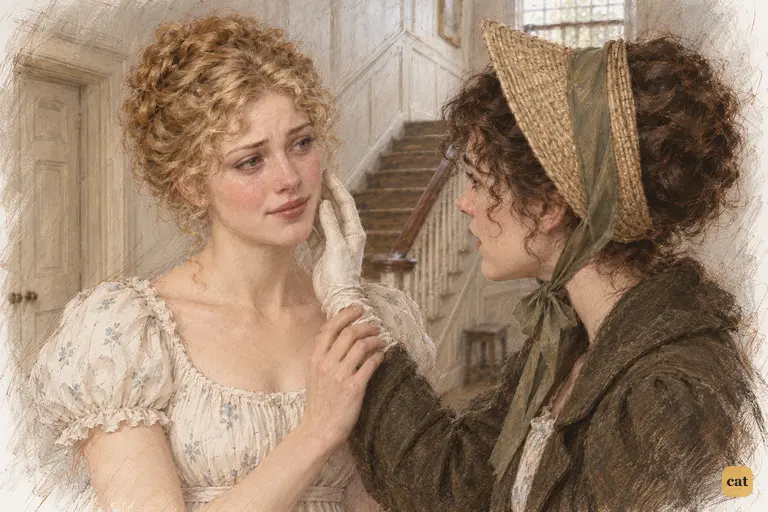 Elizabeth reaches toward Jane’s pale cheek, recognising the strain her sister’s letters concealed.